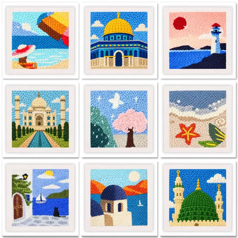 GATYZTORY Punch Needle Embroidery Set With Frame For Adults Scenery Picture DIY Craft Cross Stitch Kit Embroidery Home Decor