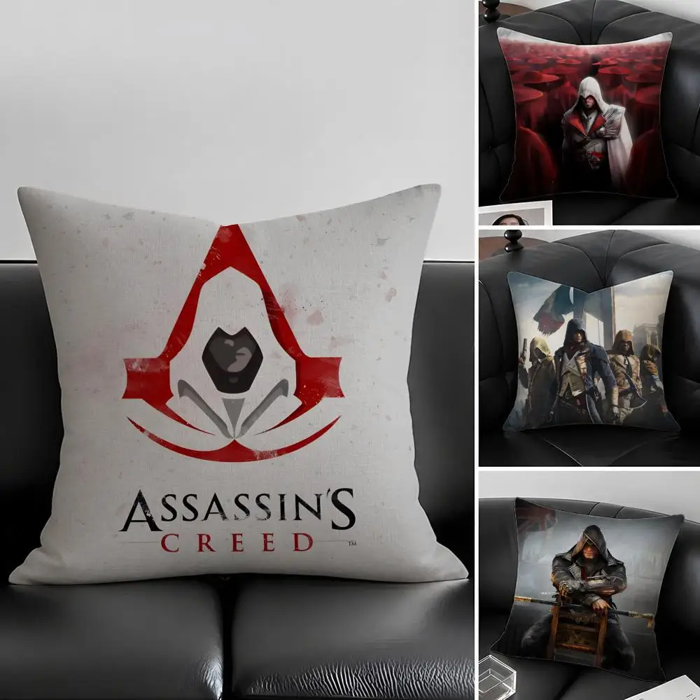 Funda de cojín Assassin's Creed Game, juego de fundas de almohada de lino natural, decoración todo en uno para sofá, dormitorio y silla