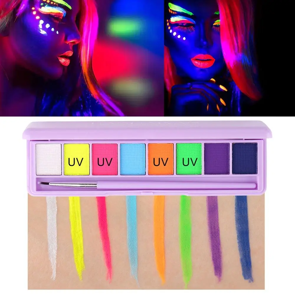 Glow in Dark UV-licht neonpastels Niet giftig 8-kleuren watergeactiveerd eyelinerpalet Gezicht Lichaam Halloween