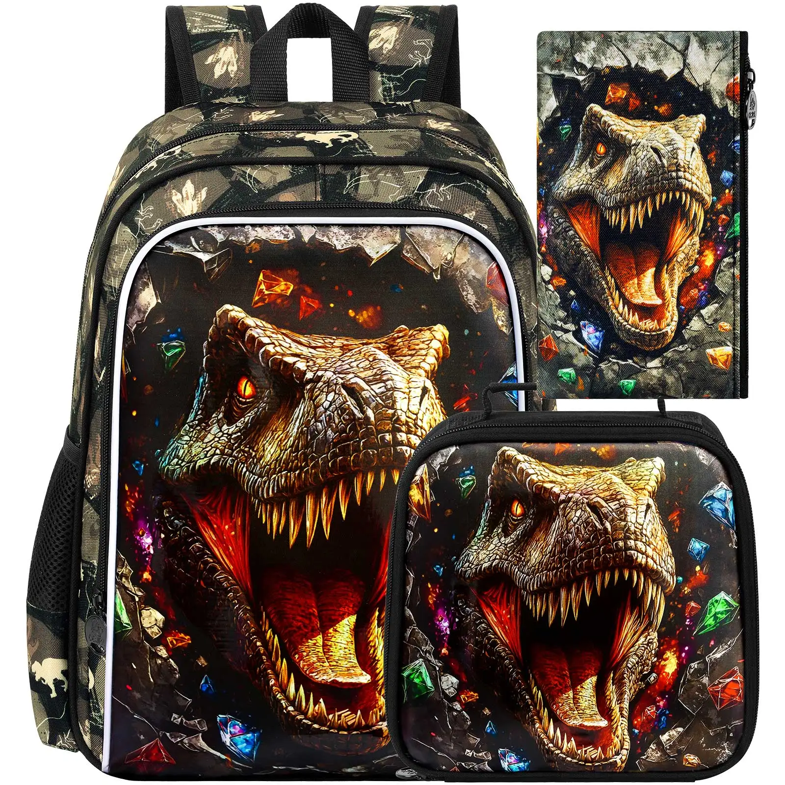 

3Pcs 16" Dinosaur Backpack, Boys Kids Bookbag with Lunch Box,Dino School Backpacks for Elementary Preschool Kindergarten