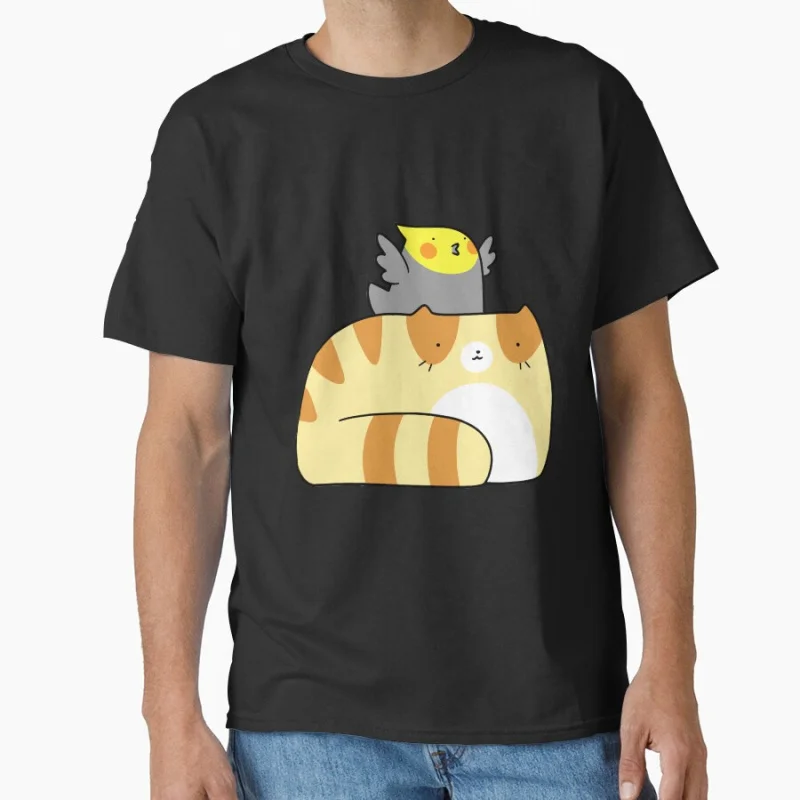 

Cute Tabby and cockatiel Funny pet parrot gift T-shirt for bird lover large size tee Adult Tops S-6XL