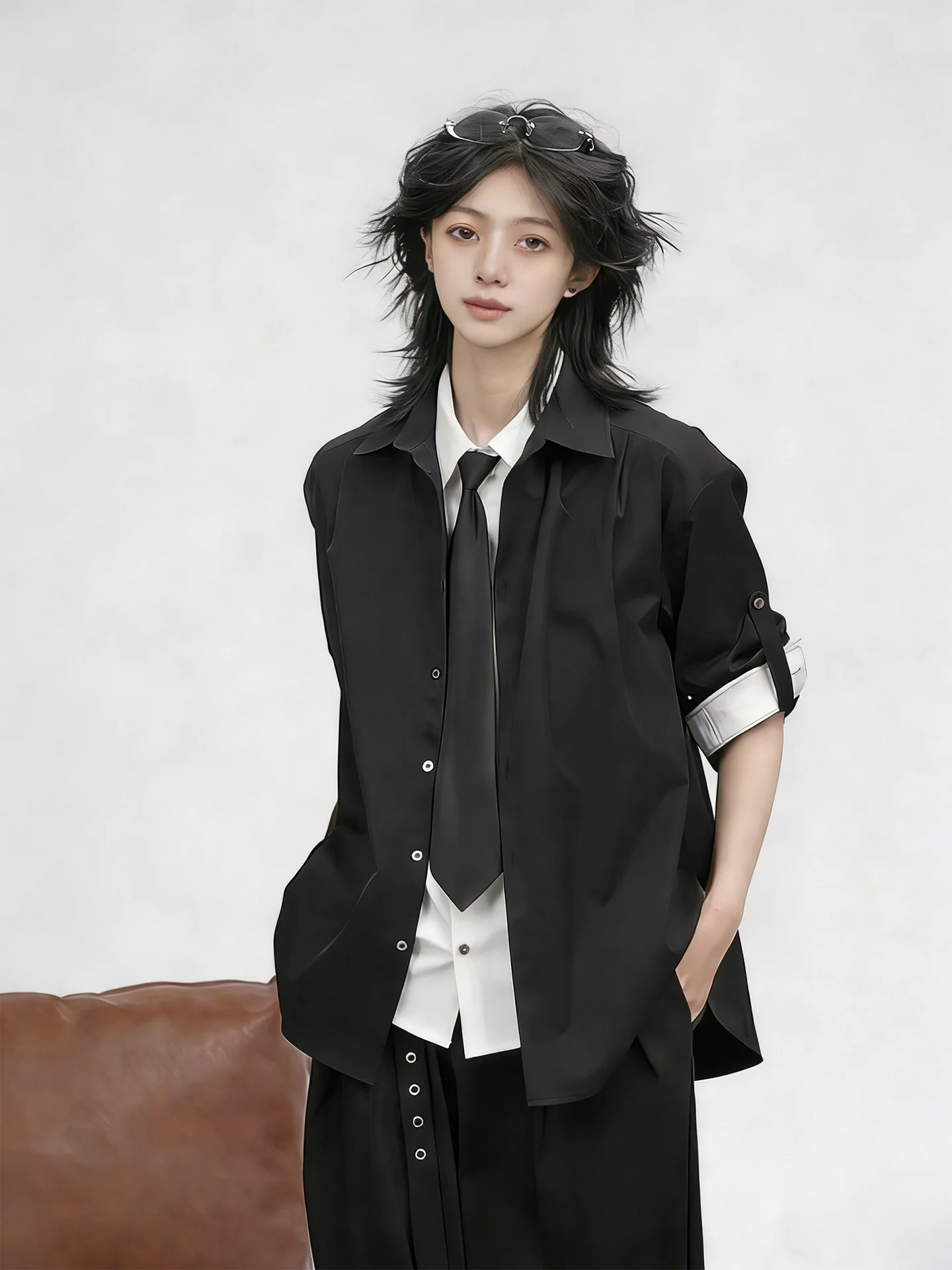 

Мужская рубашка-куртка в стиле Black Tie с длинным рукавом, без манжет, премиум-класса, свободного кроя, для повседневной носки, весна-осень 2026