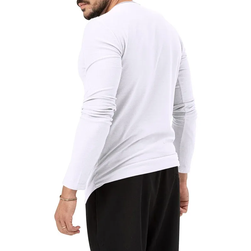 Men's Round Neck Long Sleeve T-shirt Spring Casual Sports Bottoming Shirt Henry Shirt Solid Color Slim Pullover Tops