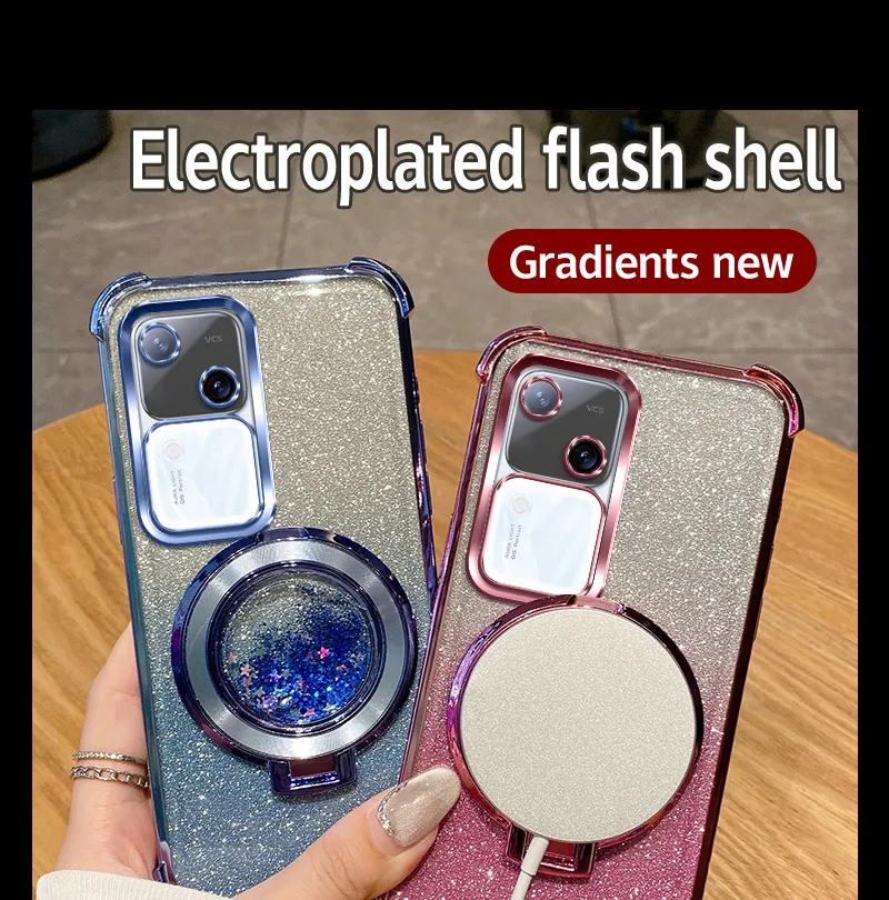 

For Vivo S18 S19 S15 S12 S10 S9 Pro Plating Glitter Corner Bumper Magnetic Bracket Back Cover For Vivo S18 Pro Vivo S10 Case