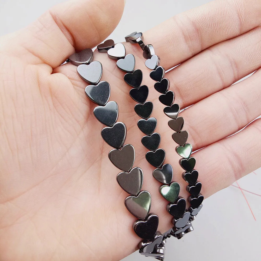 WLYeeS Love heart Shape Hematite Bead Natural Stone Peach Heart Loose Space Bead for Jewelry Bracelet Earring Pendant Making DIY
