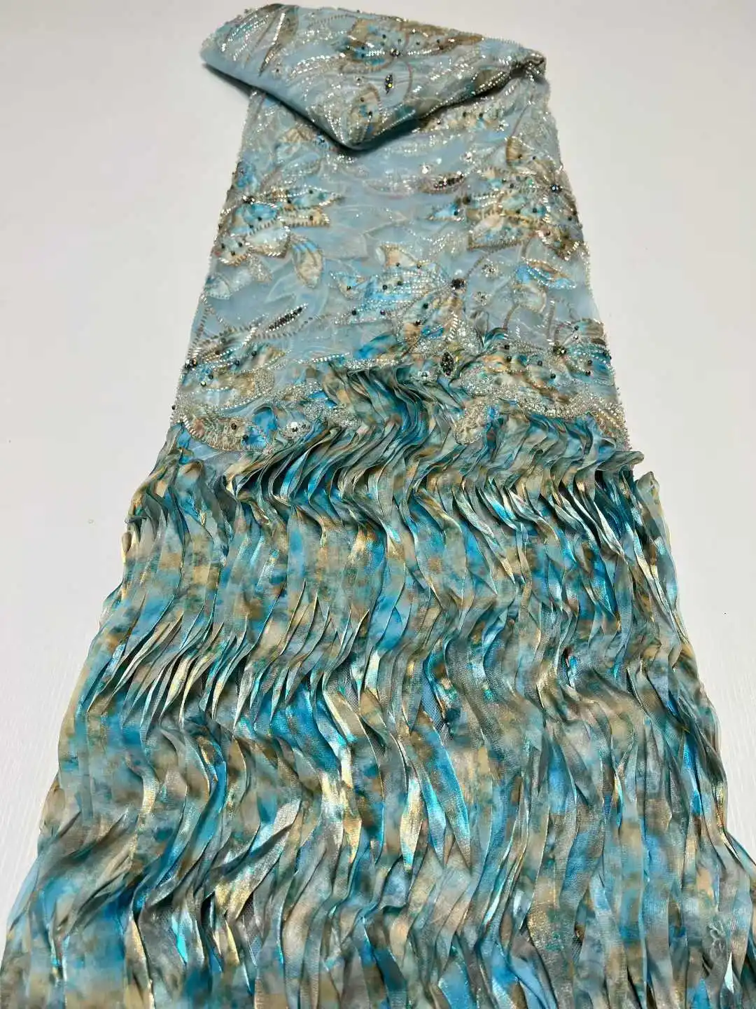 

African 3d Lace Fabric With Sequins Beaded Embroidery Groom Nigerian High Quality French Tulle for Bridal Wedding