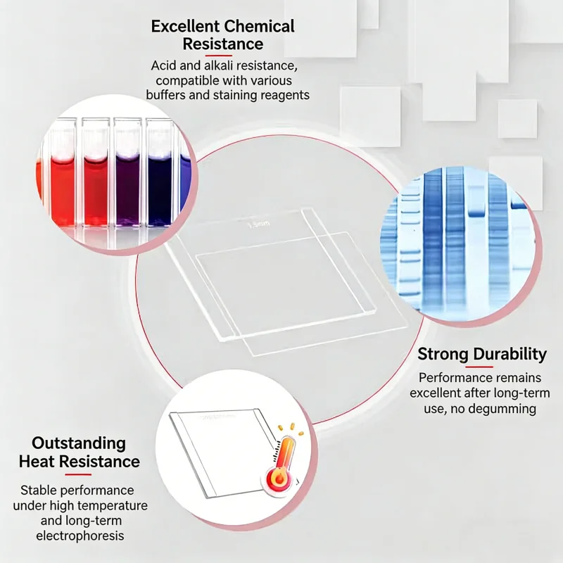 IKEME Electrophoresis Glass Plate 0.75/1.0/1.5mm Vertical Protein Gel Electrophoresis WB Casting and Running Concave Glass Plate