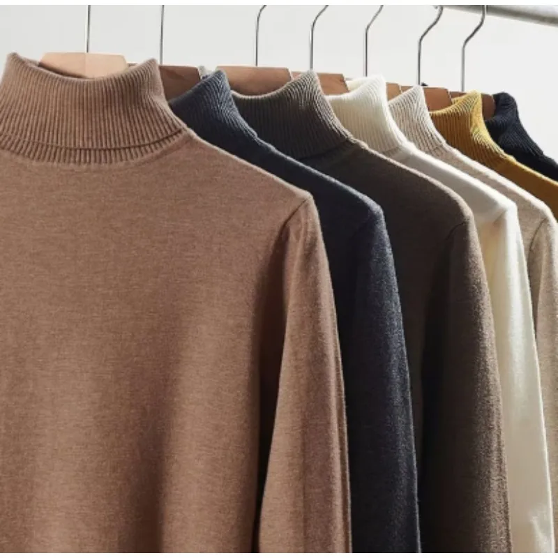 Men Fashion Turtleneck Warm Sweaters Hot Sale Male High Quality Knit Sweaters Multi-color Versatile Skin Friendly Pullovers