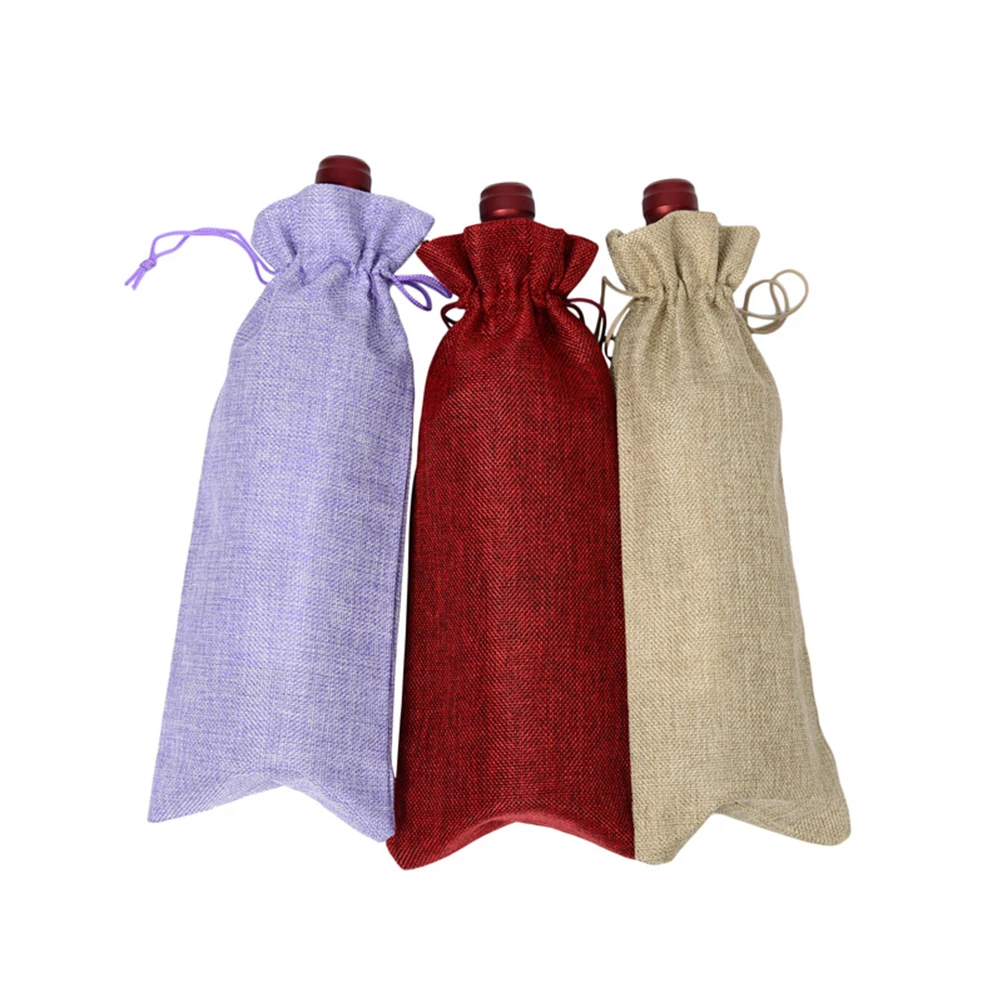 

5 pcs Bag Burlap Bottle Pounches Reusable Drawstring Storage Bags for Gifting Party Wedding Favor