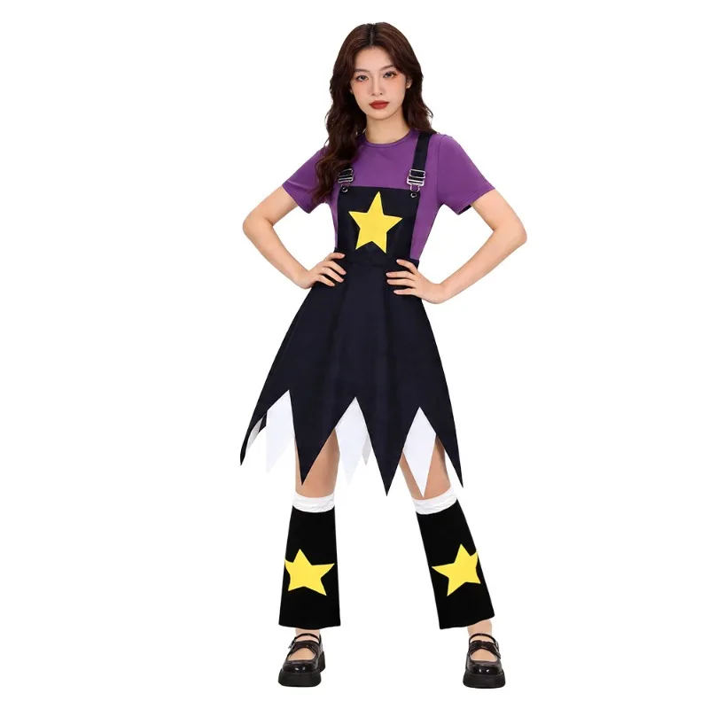 

Game Lily Lovebraids Cosplay Costume Purple Top Black Star Skirt Socks Full Set Halloween Carnival Playtime Chapter Outfit