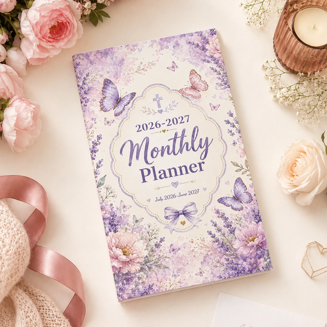 1PC 2026-2027 Monthly Planner, 9x16.5cm Floral Butterfly Pocket Organizer, July 2026-June 2027, Waterproof Cover