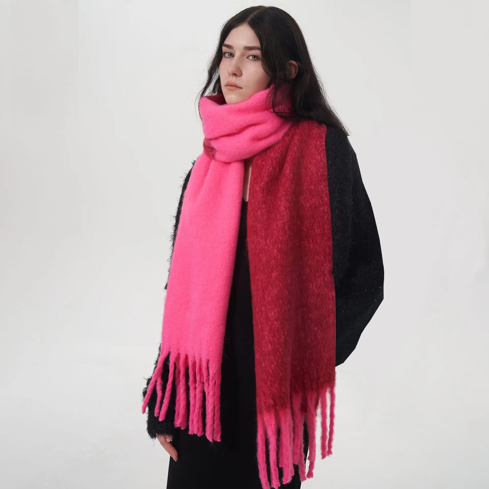 New Autumn/Winter Warm Scarf Two Color Stitching Tassel Long Muffler Simple Fashion Commuting Cashmere Scarves 246CM