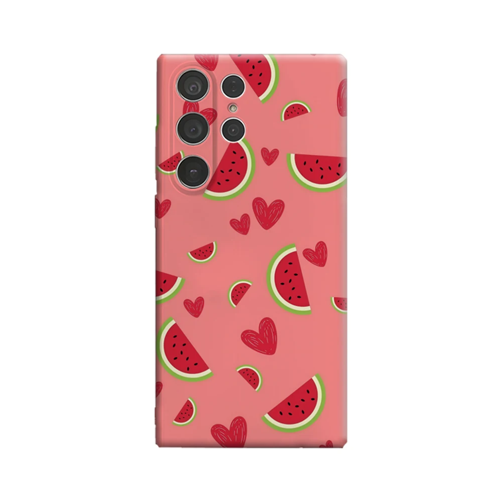 Blush Background Watermelon Phone Case for Samsung Galaxy S25 Ultra S24 S23 Ultra Plus Shockproof Double Layer Back Cover