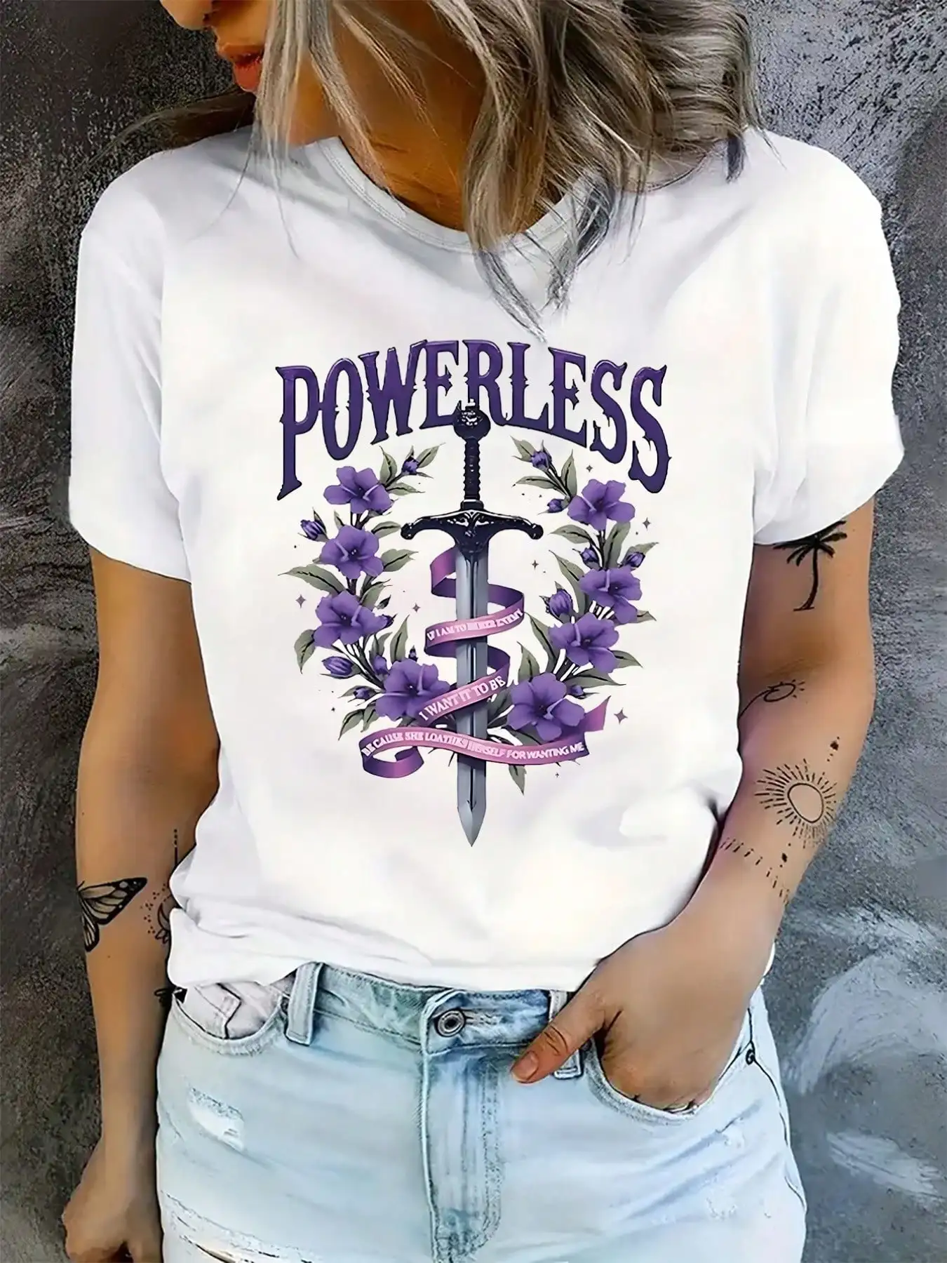

Women's Powerless Graphic T-Shirt - Bold Art Design Spring/Summer Style Perfect for Young Women