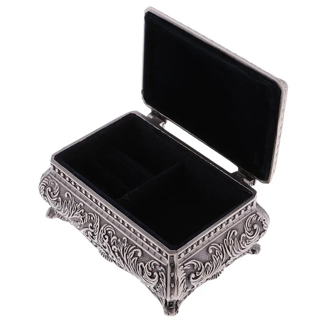 Retro Rectangle Jewelry Box Flower Sculpture Trinkets Chest Jewelry Case Room Decorations Organizer Casket Jewelry Display