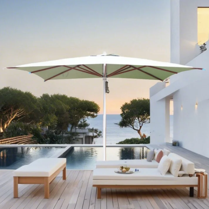 

Traditional Center Pole Umbrella Outdoor Use All-aluminum High-end Rope Pulley Design Courtyard Garden Beach Hotel Park Leisure