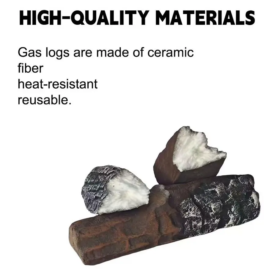 مجموعة سجلات الموقد المصنوعة من ألياف السيراميك، سجلات خشبية واقعية للمواقد الكهربائية المصنوعة من غاز البروبان بدون فتحات، حفر النار، قابلة للتكديس #5
