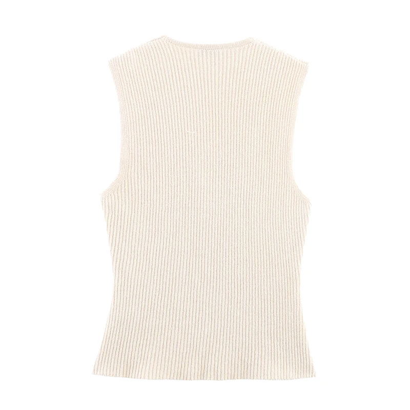 

Моющийся вязаный жилет, верхняя женская одежда, универсальный уличный жилет с V-образным вырезом на одной пуговице, полиэфирное волокно, новинка лета 2023 г.