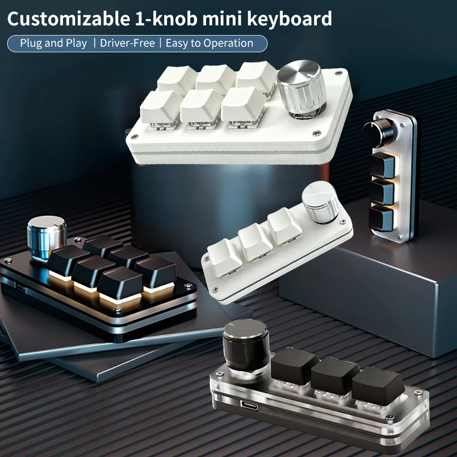 3/6 Keys USB Mini Mechanical Keyboard RGB Gaming Portable Switch with Custom Programming Knob for Photoshop Macro Keyboards