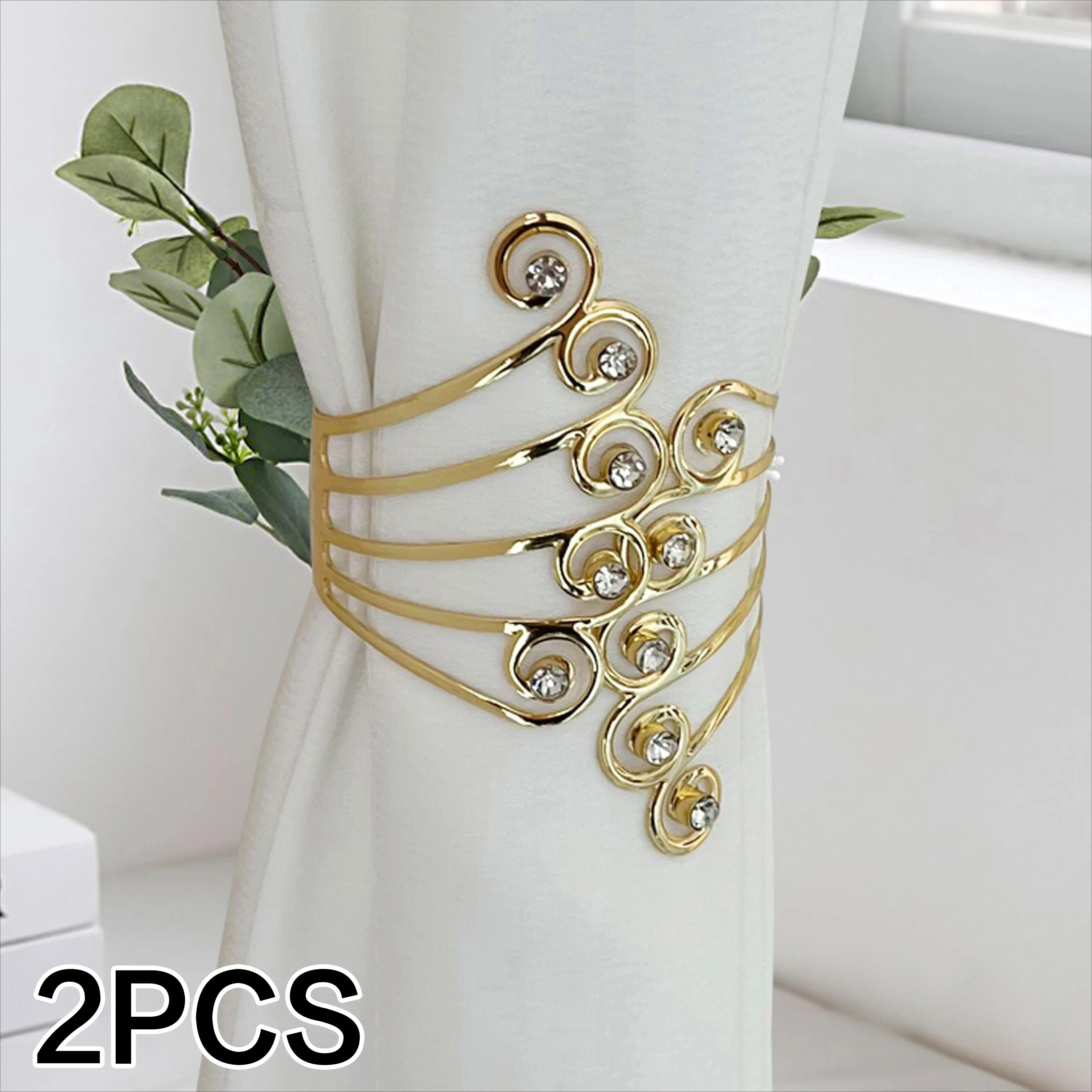 2pcs Luxury Metal Creative Wings and Rhinestones Design Curtain Tiebacks Open Bracelet Hollow Metal Creative Jewelry Bracelet