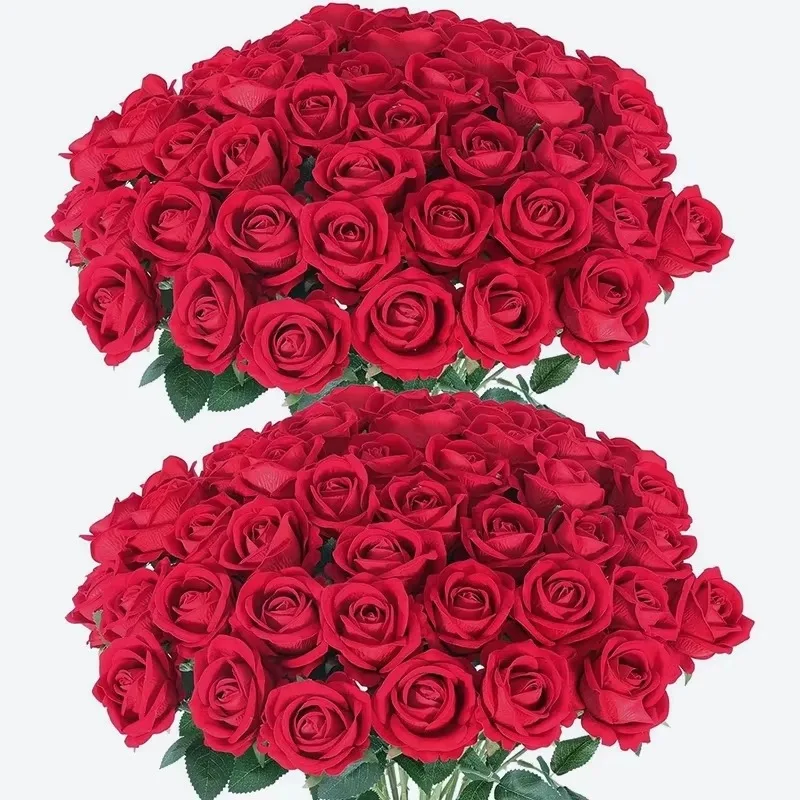 

50PCS Artifical Roses Flowers Velet Roses Bouquet with Long Stem for DIY Wedding Home Arrangement Parties Decor