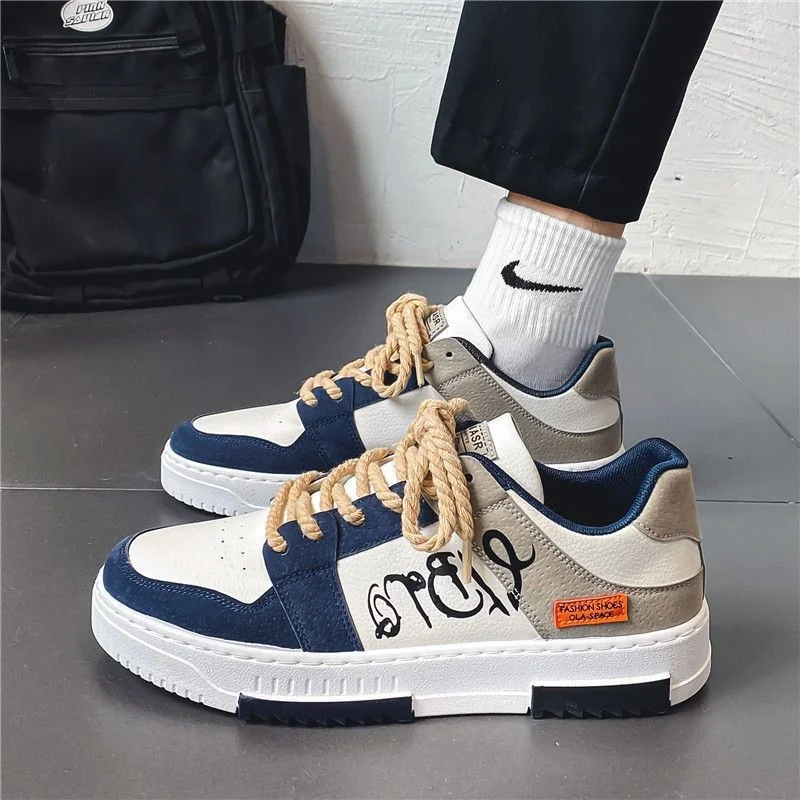 Men's Shoes Comfortable Breathable Casual Sports Outdoor Thick Sole Sneakers Leather Platform Lace-Up Casual Walking Shoes