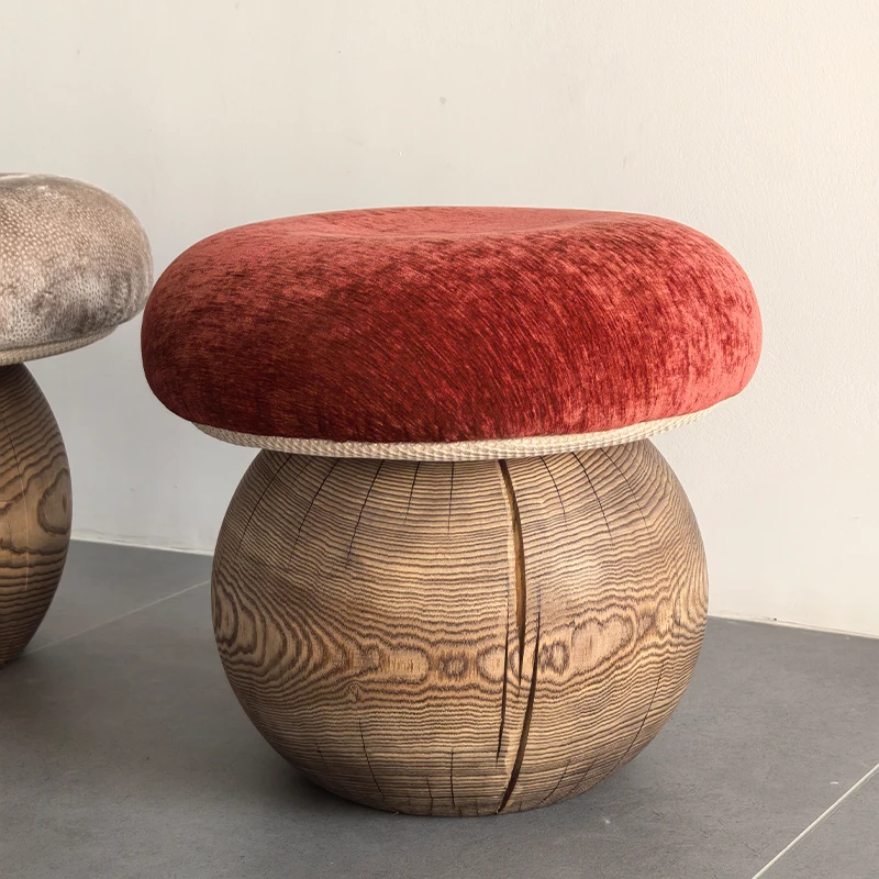 Natural Solid Wood Wind Of Cream Design Mushroom Stool Entrance To The Living Room Mini Round Shape Change One's Shoes Low Stool view 2