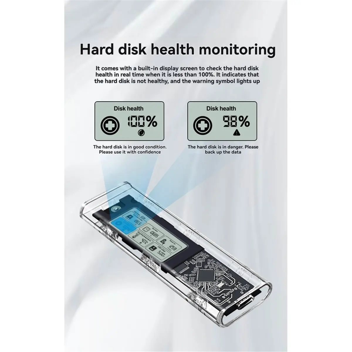 giftnew M.2 NVME SSD Enclosure Case Intelligent Digital Health Detection Type-C USB3.2 Hard Drive Case External M.2 Adapter