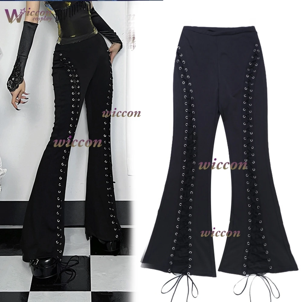 

Halloween New Arrival Dark Gothic Lace-Up Anime Halloween Flared Pants High Waist Gothic Lace-Up Slim Fit Cosplay Trousers