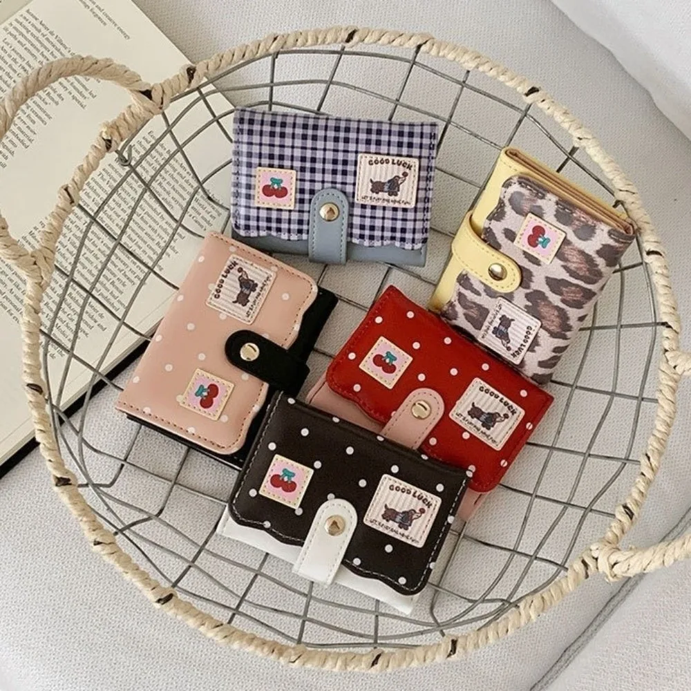 Cute Cartoon Sweet Polka Dot Trifold Wallet Pu Leather Little Dog Dachshund Card Holder Flower Patchwork Coin Purse Gifts