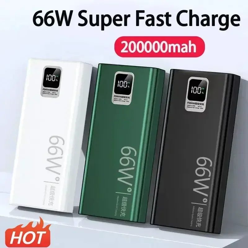 

66W 200000Ah Digital Display PowerBank Super Fast Charging Portable Power bank External Battery For iPhone Huawei Xiaomi Samsung