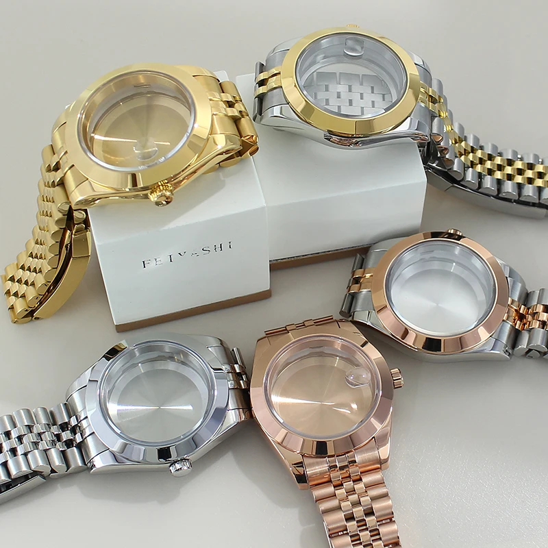 

36mm 39mm Bevel Edge Watch Case Sapphire Crystal For Seiko NH35 NH36 NH38 NH34 Miyota 8215 Movement 28.5mm Dial 5-link Bracelet