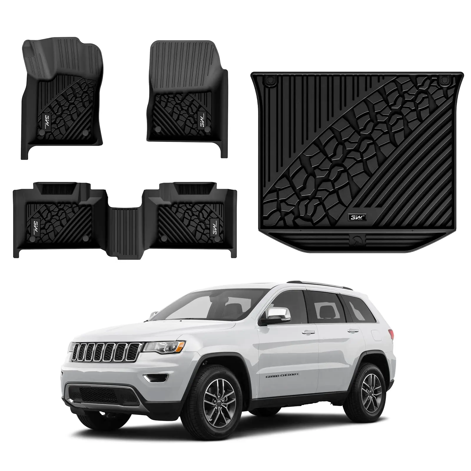 

TPE All Weather Floor Mats And Cargo Liner For Jeep Grand Cherokee 2016-2023 Custom Fit Black