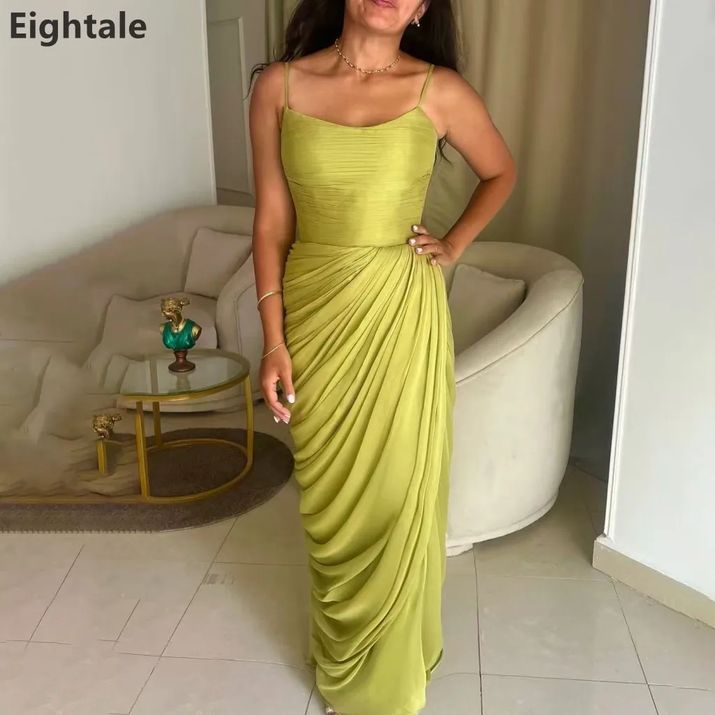 

Eightale 2025 Silk Chiffon Maxi Evening Dress Spaghetti Straps Wedding Party Formal Prom Dress Dubai Party Gown Customized