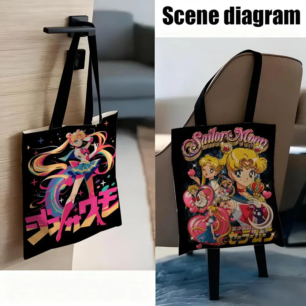Sailor Anime M-Moon Storage Bags Lightweight Eco Friendly Fashionable Multi Purpose Large Capacity Canvas Shoulder Tote