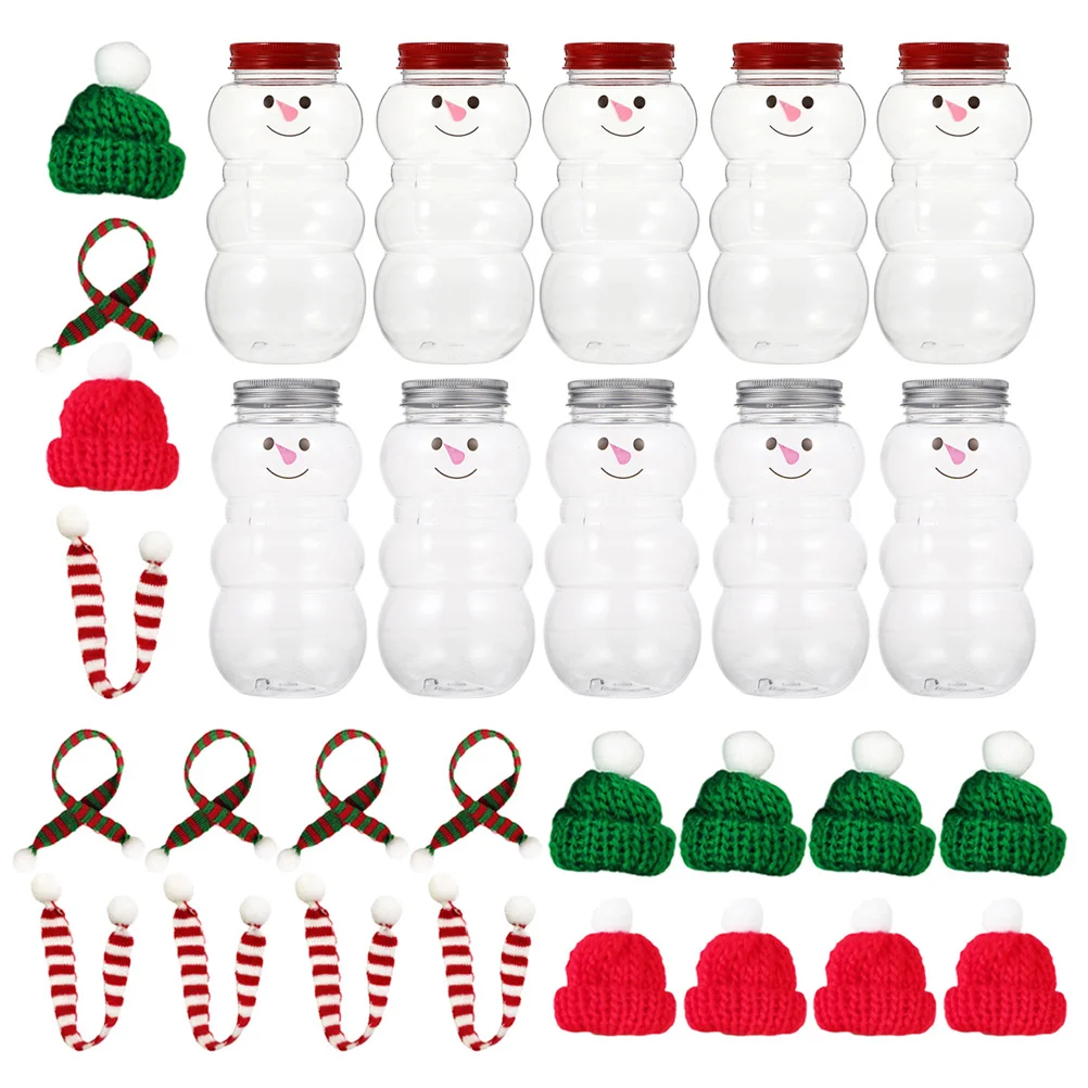 Juice Christmas Snowman Milk Tea Cold Drink Bottle Sealed Packaging Water Bottlr Miniature Scarf Cookie Jar