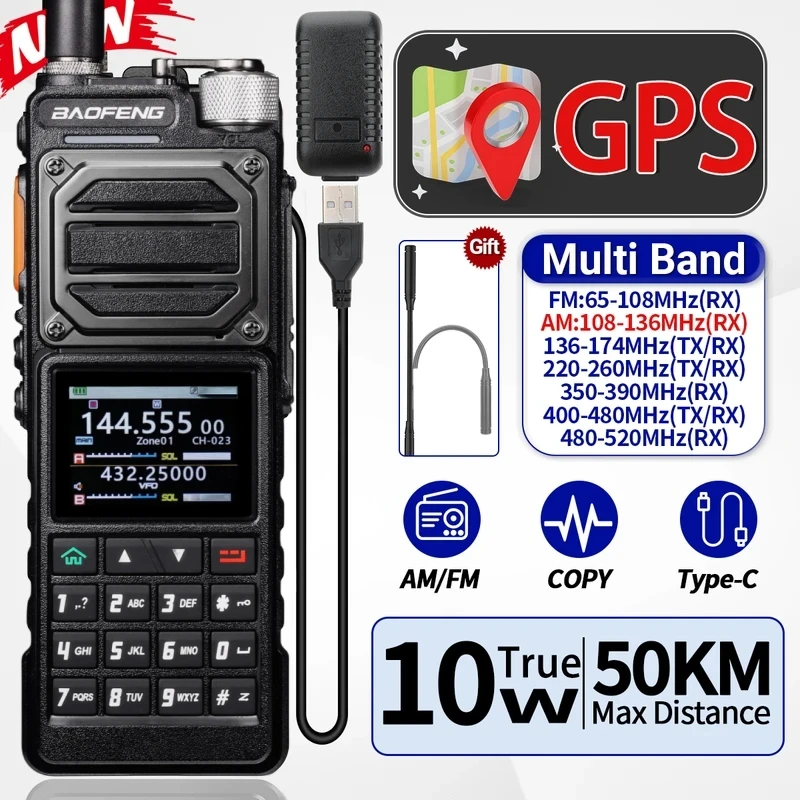 BAOFENG UV-25 PRO GPS Walkie Talkie 10W Multi Band 1000CH Ładowarka Type-C 5200mAh dla UV-5R Radioamatorów Dwukierunkowe Radio Ham do Polowania