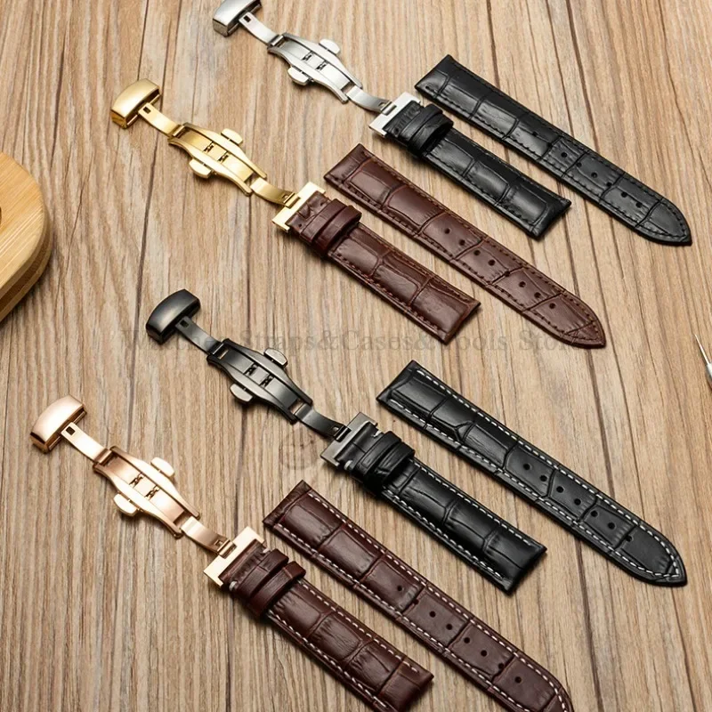 12/13/14/15/16/17/18/19/20 مللي متر 22 مللي متر 24 مللي متر حزام من الجلد الطبيعي حزام الساعات مع صندوق فراشة المشبك العالمي الرجال النساء حزام سوار #2