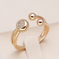 Kinel Luxury Glossy Ball Rings Women 585 Rose Gold Color Natural Zircon Bride Wedding Ring Fashion High Quality Daily Jewelry