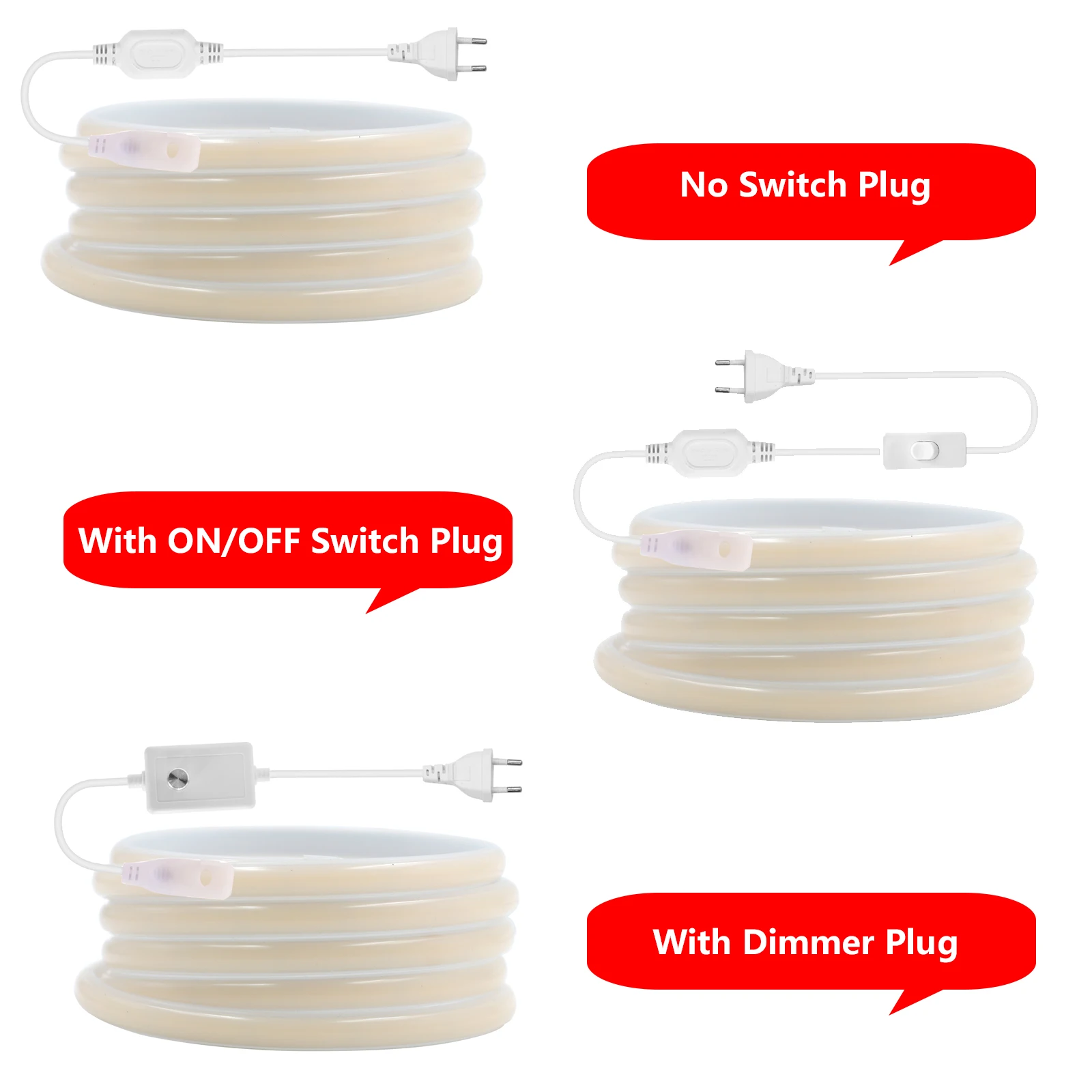 COB LED 스트립 220V 방수 고휘도 288LED/m LED 스트립 (스위치/디머 및 플러그 포함) 가정 정원 장식용 플렉시블 테이프