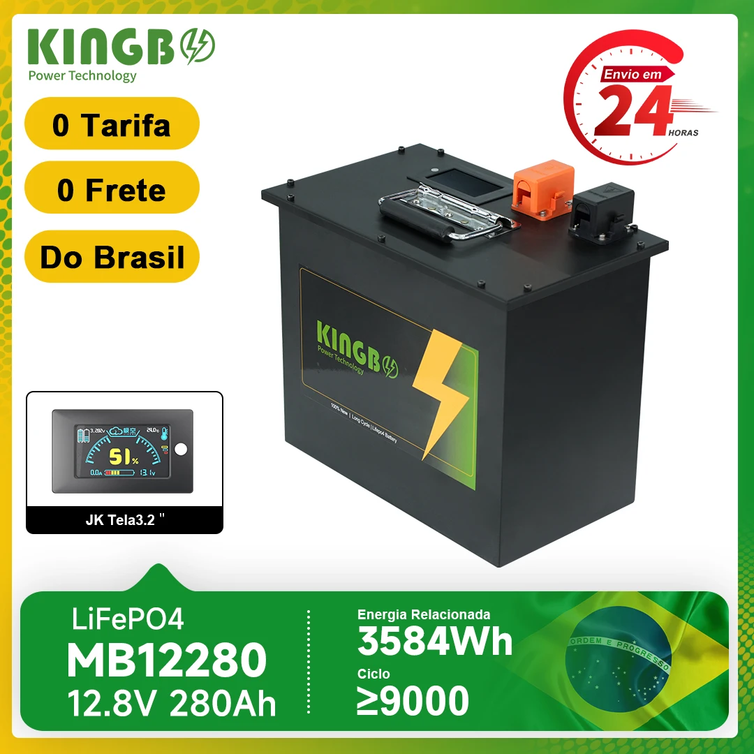 【Do Brasil】Bateria de Lítio Kingbo Power 3584WH 12.8V280AH, 9000 Ciclos, Bateria Lifepo4 para Motorhome, Conexão Bluetooth