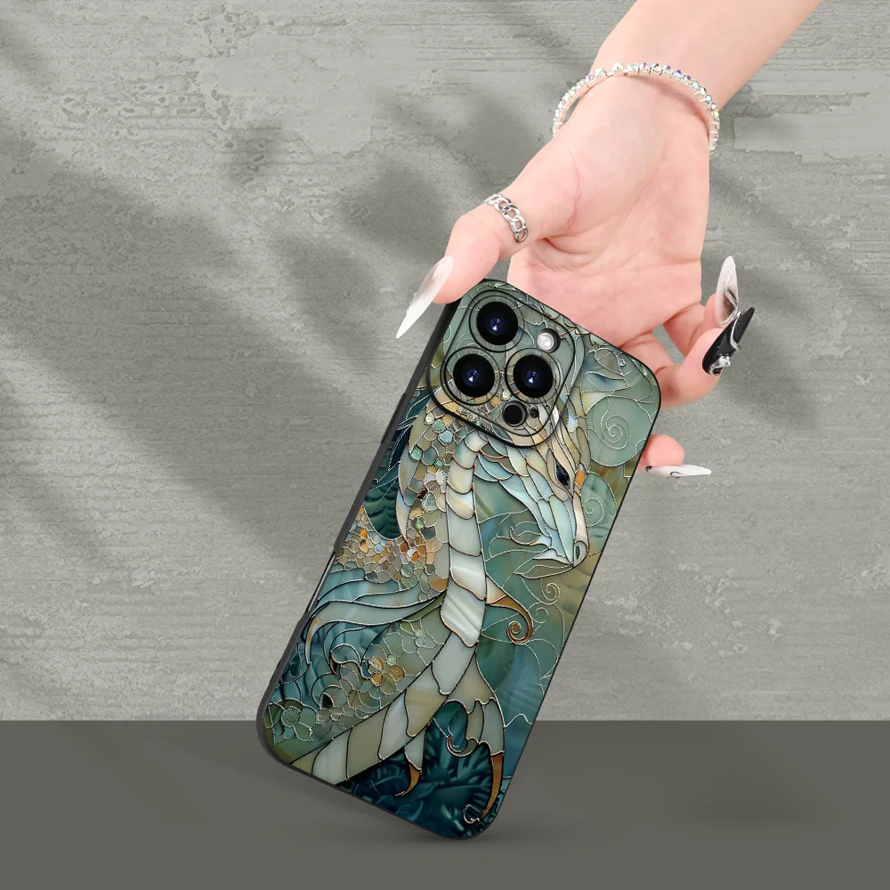 Creative turquoise marble pattern dragon design phone case for iPhone 16, 15, 14, 13, 12Pro Max