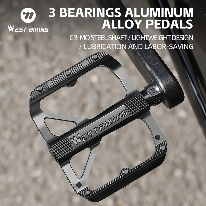WEST BIKING Leichte 3-Lager Fahrradpedale Cr-Mo Stahlwelle Aluminiumlegierung Rutschfeste Fahrradpedale Breite Fahrrad-Flachpedale
