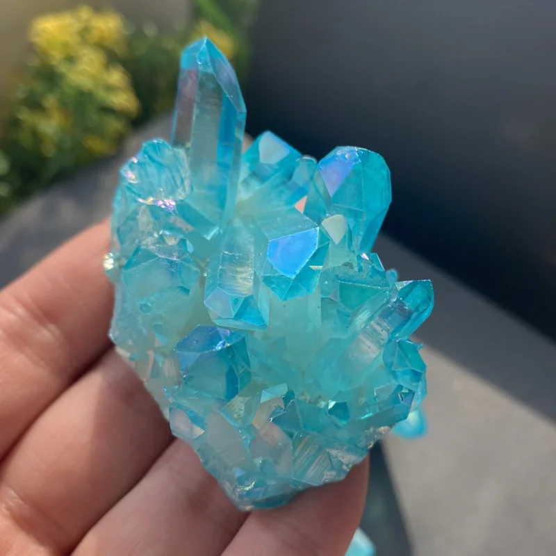 Natural Sky Blue Angel Aura Quartz Electroplating Titanium Crystal Cluster Stone Specimens Cured Coating Healing Crystals