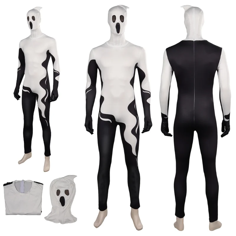 

Ghost Halloween Party Cosplay Jumpsuit Costume Men Women Bodysuit Headgear Outfits Fantasia Halloween Carnival Disguise Suit