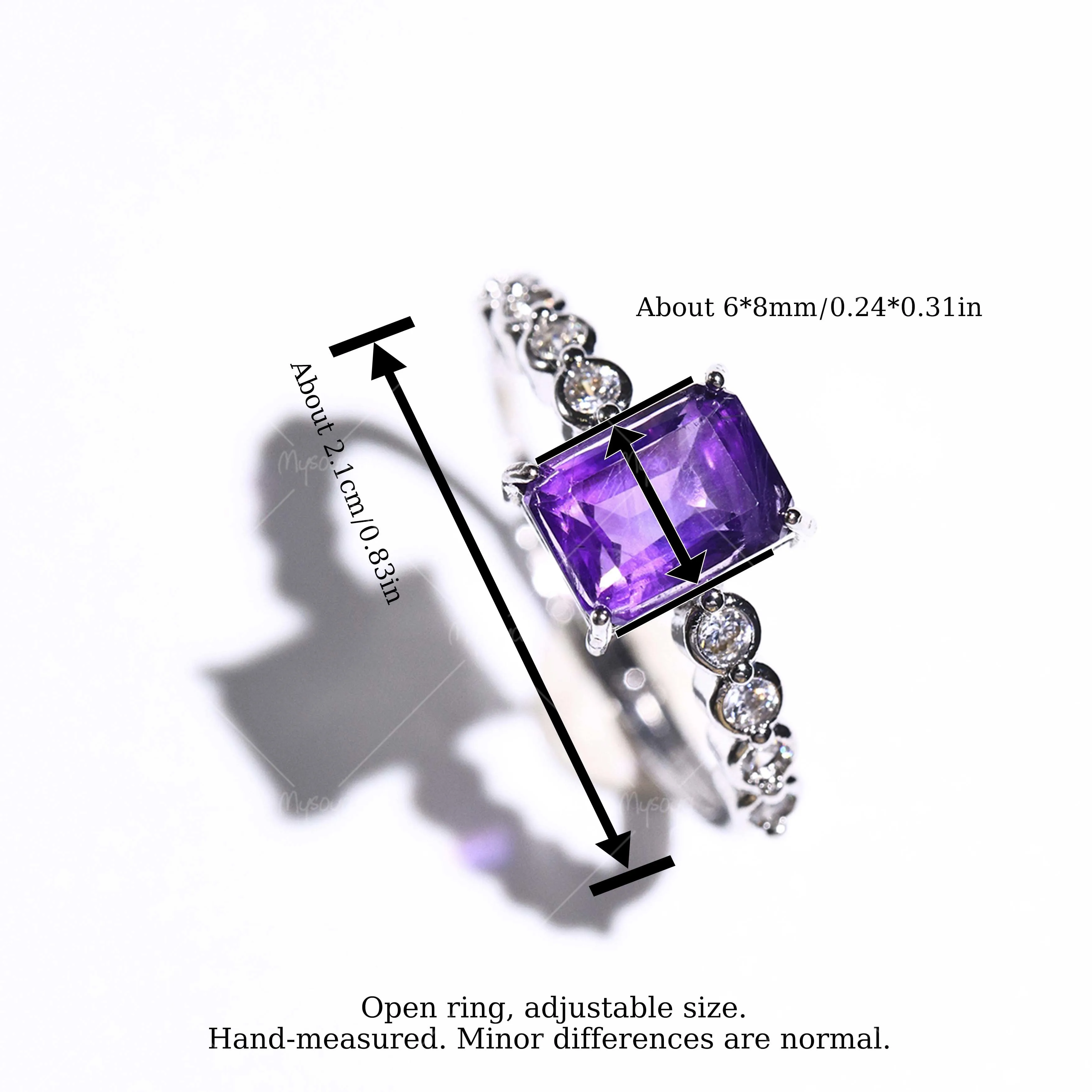 MYSOYA Silver-Plated Simple Ring with Natural Amethyst, 6×8mm Amethyst 1.71ct, Gift Box Included, February Birthstone SC30