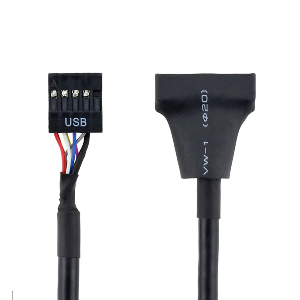 1pc schwarz usb 2,0 9 pinos gehäuse männlichen zu placa-mãe usb 3,0 20pin weibliche adaptador kabel für computador