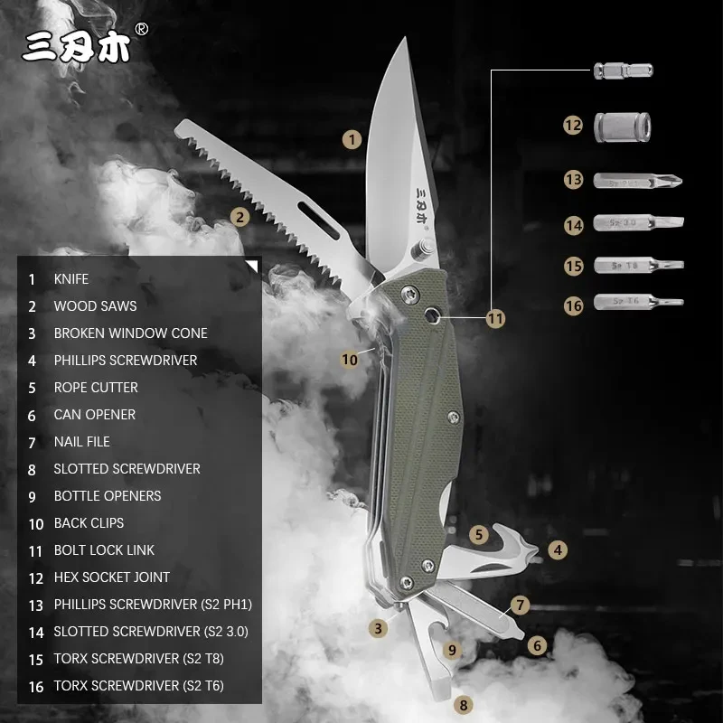 Sanrenmu Multifunctional Folding Knives Practical Tools Multi-use Wilderness Survival Durability Pocket Survival Rescue Edc