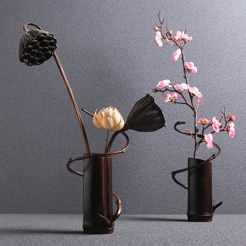 

Retro Solid Bamboo Flower Vase, Creative Living Room Flower Holder, Zen Dried Flower Container, High-End Tea Table Decor