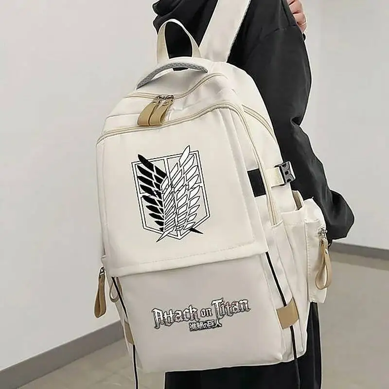 

Anime Game Breathable Mesh Black White Blue Red Attack On Titan Shingeki No Kyojin School Bags Backpacks Girls Boys